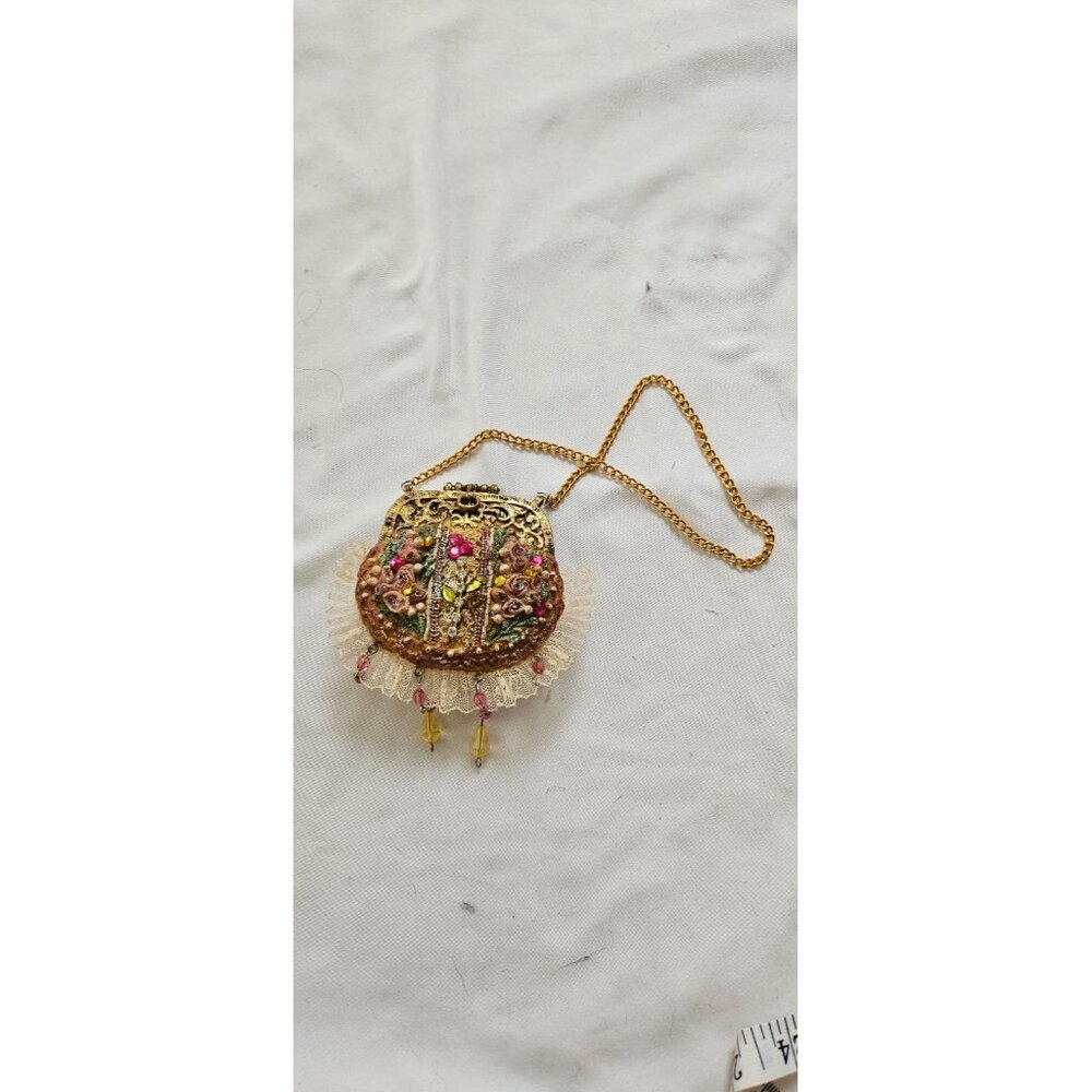 Tiny jeweled golden purse ornament